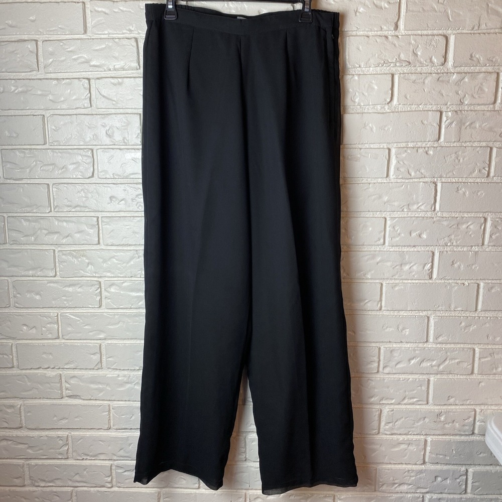 JKara New York Women's Pants Size 12P Black Sheer Overlay Lined Wide Leg‎